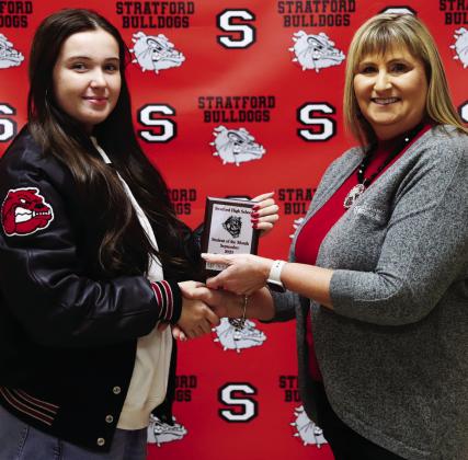 Brooklyn Anderson (left) was named Student of the Month for November at Stratford High School.