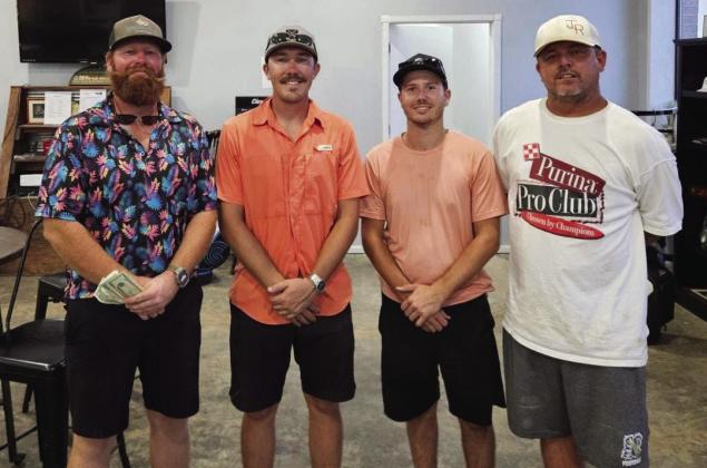 Dalton Wilcox, Cash Dowers, Duke Davenport and Jason Ratchford won the Thursday Night Scramble at Pauls Valley Municipal Golf Course Aug. 1. Photo courtesy of Dean Browning