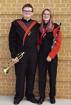 Lindsay High School senior Gabriel McDonnell was chosen as first chair trumpet, and sophomore Charlotte King was picked as 16th chair clarinet for the 2024-2025 East Central Oklahoma Band Directors Association Honor Band. Photo by Brandy McDonnell