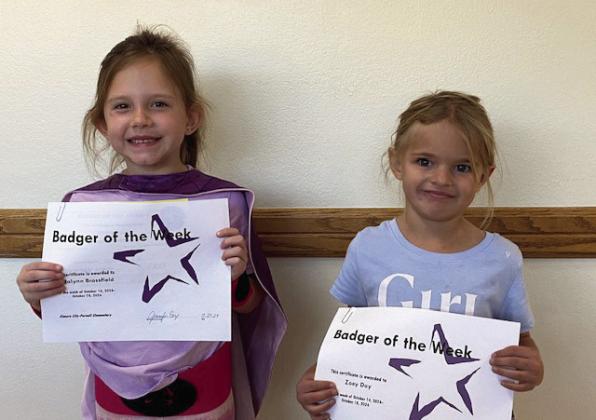 The Elmore City-Pernell Elementary School Badgers of the Week for the week of Oct. 22 were Adalynn and Zoey. Adalynn is in Mrs. Ferris' class, and Zoey is in Mrs. Watson's class. Courtesy photo