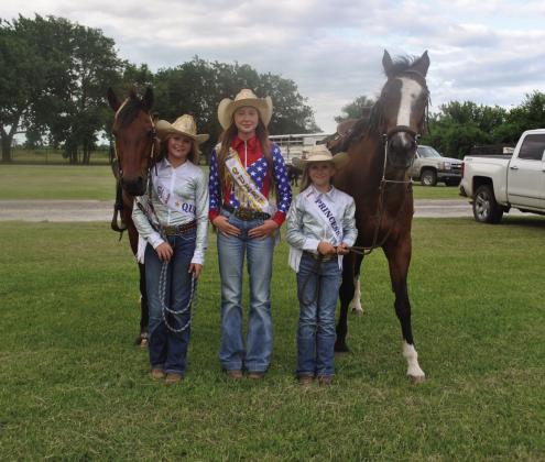 Wynnewood Rodeo Royalty, from left, Sophia Sirtola, Charlie Hebert and Ellie Taylor, will reign over the 68th Annual Wynnewood Rodeo July 10-11. Courtesy Photo