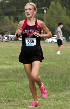 Pauls Valley’s Kenzi Readnour placed first in the high school girls’ 2-mile run with a time of 11:59.72 at Waurika on Tuesday afternoon. News Star photo by Don Coffey