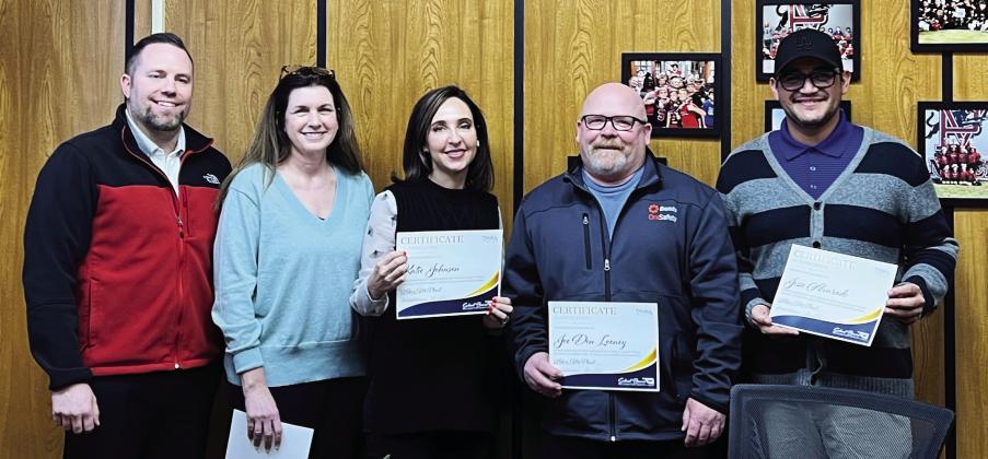 Pauls Valley school board members were recognized with certificates of appreciation during the district’s regular school board meeting Jan. 10. Pictured left to right are Pauls Valley Superintendent Adam McPhail and school board members Richelle Humphrey, Katie Johnson, Joe Don Looney and Jesse Alvarado. Not pictured is board member JR Jackson. News Star photo by Suzanne Mackey
