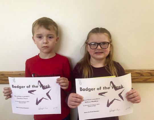 Badgers of the Week for the week of Jan. 3 are Camdon Thorn and Willow Maddox. Both students are in Mrs. Watson's Pre-K class. Photo courtesy of Jennifer Earp.