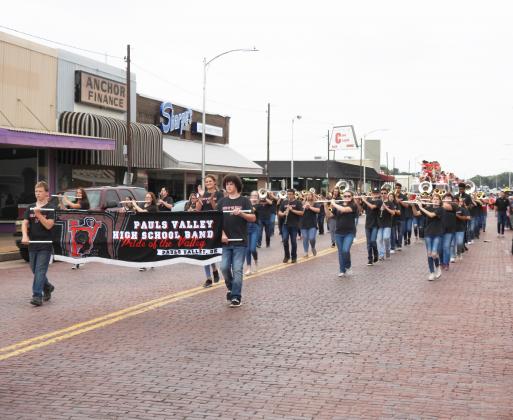 Pauls Valley's "Pride of the Valley" leading Friday's Homecoming parade.
