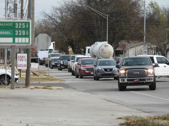 Traffic backed up at the intersection of State Highway 74 and State Highway 19 in Maysville Wednesday afternoon.