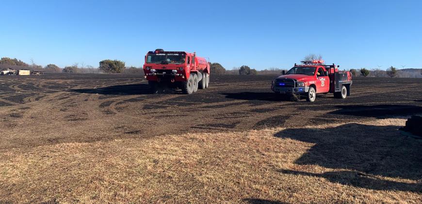 Elmore City fire crews responding to a grass fire earlier this year. Photo courtesy of Elmore City Fire Dept.