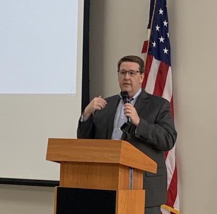 Senate Floor Leader Greg McCortney speaking at Friday's Legislative Luncheon in Pauls Valley.