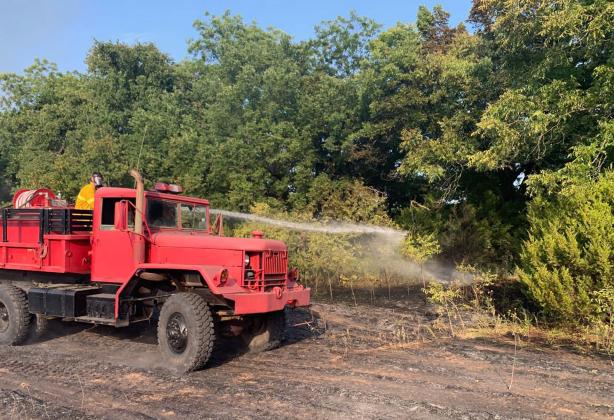 Elmore City, Hennepin, Pernell and Katie fire departments battled two separate grass fires southwest of Elmore City July 19. Photo courtesy Elmore City Fire Dept.