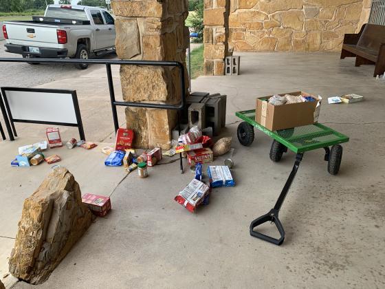 Volunteers who discovered the break-in found grocery items from inside the pantry strewn across the porch area.
