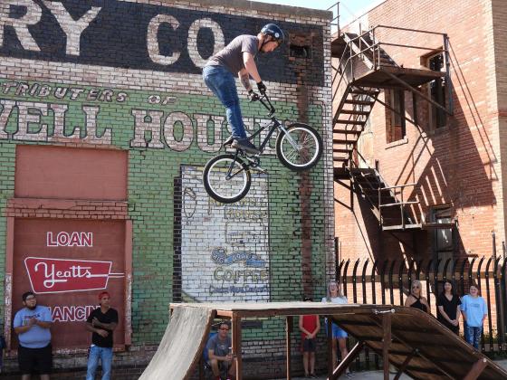 The Vintage in the Valley bicycle stunt show will take place during BrickFest again this year. Stunt shows are scheduled for 10 a.m. and 1 p.m. near the Santa Fe Depot area in downtown Pauls Valley. News Star photo by Chris Mackey