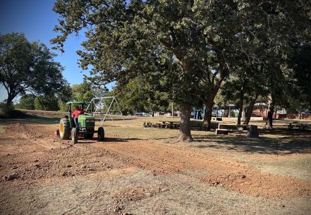 Stratford Public Works crews have been preparing the dirt work for the Trails & Tales StoryWalk at the Stratford City Park. The display signs and posts are expected to be installed in the next couple of weeks, ahead of a ribbon-cutting for the new StoryWalk, which is set for Nov. 5 from 2-4 p.m. at the Stratford City Park.  Photo courtesy of Teresia Jors