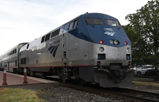 The Heartland Flyer pulls into the Norman Station, Sunday, Aug. 6, 2023. (Photo by Kyle Phillips/For Oklahoma Voice)