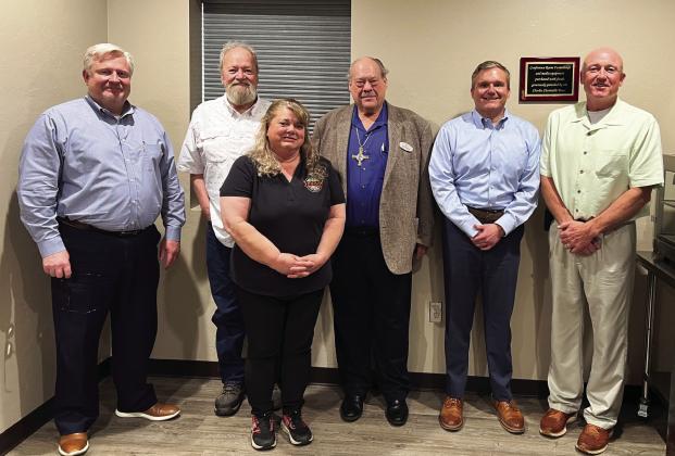 Pictured left to right: Lindsay Municipal Hospital CEO Jeff Walraven, Ben Holder, Lindsay City Manager Sally Jantz, Lindsay United Methodist Church Pastor Alan Nagel, Trust financial advisor Robert Rogers, and Lindsay Schools Superintendent Chuck Karpe. News Star photo by Suzanne Mackey
