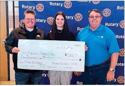 Rachel Hamilton (pictured center) won first place at the District Rotary Four-Way Test Speech Contest Jan. 31.