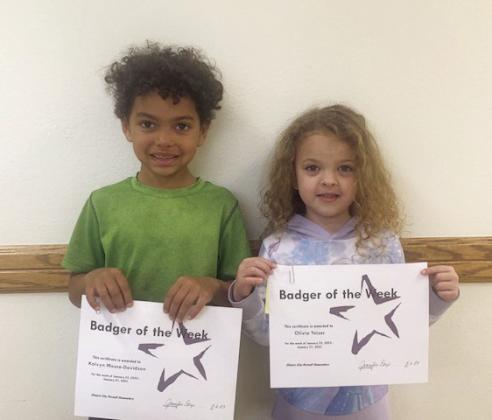 Badgers of the Week for the week of January 23, 2012, are Kalvyn Moore-Davidson and Olivia Yeiser. Kalvyn is in Mrs. Ferris' class, and Olivia is in Mrs. Faucett's classroom. Photo courtesy of Jennifer Earp.