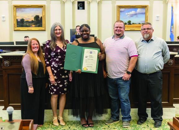 Wynnewood powerlifter Annika Pittman was recognized on the House Floor after setting a state record for deadlift, lifting 425 pounds. 