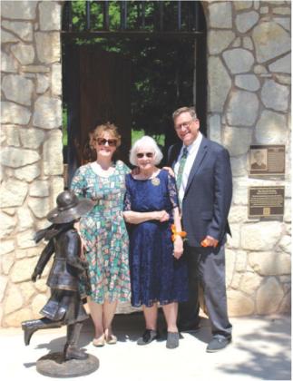 The Evelyn DeBenning Storybook Trail was made possible through the dedicated work of Annawyn DeBenning Shamas and her family. Family and friends gathered for the trail’s dedication May 16. From left, Ellen Shamas Brandt, Ph.D., DeBenning Shamas and Jimmy E. Shamas, Esq. Photo courtesy of Chickasaw Nation.
