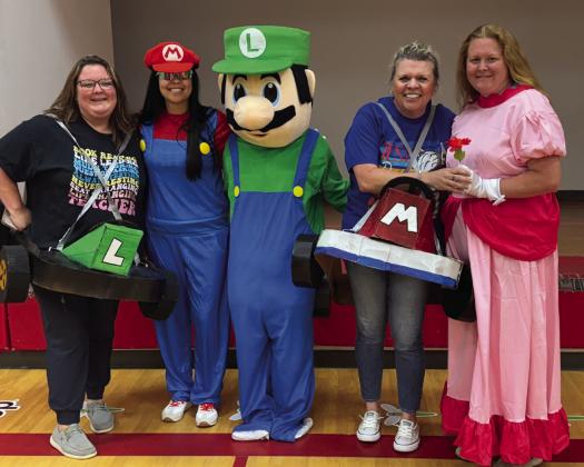 Maysville Elementary School faculty and staff surprised the kids with a Mario theme to gear up for state testing. Each morning the teachers dressed up as Mario characters and had races in the multi-purpose building to encourage the kids to do their best on state mandated tests. Courtesy photo