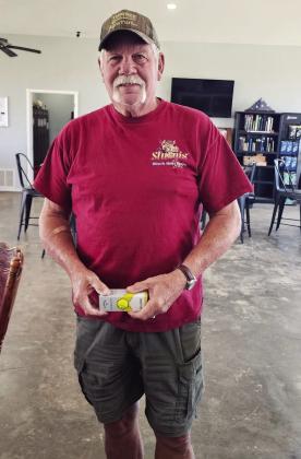 Golfer Mike Roberts was recognized for scoring a hole in one on hole 5 at the Pauls Valley Municipal Golf Course Tuesday. Courtesy photo