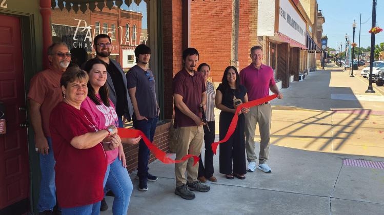 The Pauls Valley Chamber of Commerce welcomed new member Red Delta Systems with a ribbon-cutting July 8. Owner Eli Calderon and IT Lead Justin Watson were on hand to represent Red Delta, an IT service company that provides AV, backup, installs, patch management, remote support and on-site support. Photo courtesy of PV Chamber of Commerce.