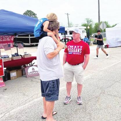 Matt Huggans campaigning for State Representative in House District 42 at Elmore City's Footloose Festival April 23.