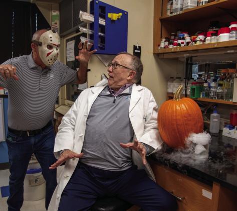 Hal Scofield, M.D., a physician-scientist at OMRF gets a scare. Courtesy photo