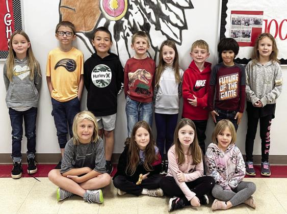 Mrs. Smith's first grade class, front row, from left: Cavan Murray, Charlee Smith, Kamryn White, Ellie Williams. Back Row: Jacey Armstrong, Jace Barth, Beaux Covert, Braxton Crawford, Brittyn Hailey, Paxton Lemieux, Jayden Mckee Caroline Montgomery. Absent: Billy Oldham.