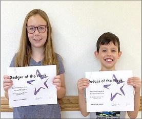 Elmore City - Pernell Elementary's Badgers of the Week for the week of Aug. 28 are Lynora Delaplain and Dawson Reed-Dube. Both are students in Mrs. Huebner's class. Thank you to Danny and Nancy Dill for sponsoring our Badger of the Week program. Photo courtesy of Jennifer Earp.