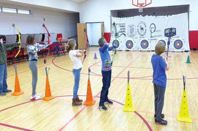Maysville students practicing archery thanks to a grant from the Oklahoma Dept. of Wildlife. Courtesy photo