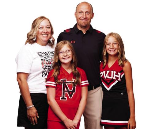 Pauls Valley Cross Country Coach Jason Schroeder with his wife, Chelsey, and their two daughters. Courtesy Photo