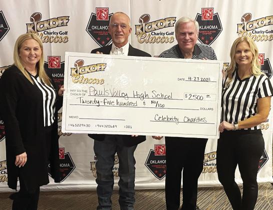 Pauls Valley was one of 14 schools recently selected to receive a $2,500 grant from the Oklahoma chapter of the NFL Former Players Association. Pauls Valley Athletic Director Gary Chaffin attended an NFL draft event at the Hard Rock Casino in Catoosa on April 27 to accept the check on behalf of Pauls Valley Athletics. Courtesy Photo