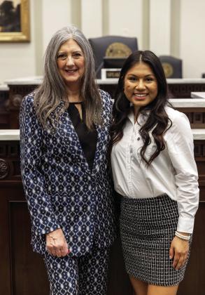 Pauls Valley senior Katie Barahona (right) recently served as a House Page for Rep. Cynthia Roe. Courtesy photo