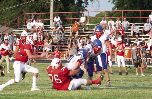 Maysville’s Brock Driscoll tackles the Bray-Doyle runningback during Friday night’s 50-0 win News Star photo by Kristy Schrader