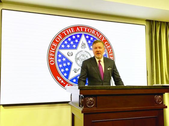 Oklahoma State Attorney General Gentner Drummond said his office plans to contract with outside law firms to help with a possible lawsuit against energy market manipulators. Drummond made the announcement at a press conference Tuesday. (Paul Monies/Oklahoma Watch)