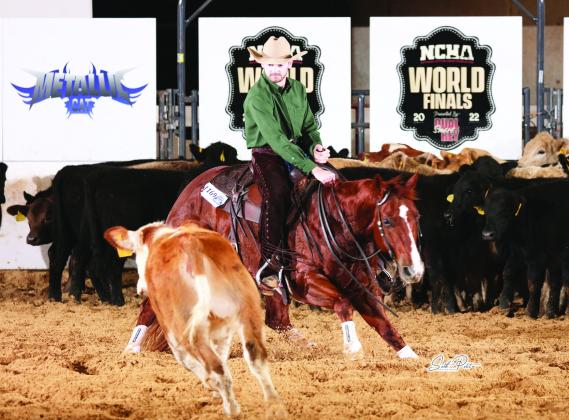 Grayson Kuehny riding Draggin A Hawk during the 2022 NCHA World Finals in Fort Worth, Texas. Photo courtesy of NCHA/Seth Petit Photography