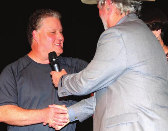 Mitch Sasseen has shown himself to be a very helpful friend to the Pauls Valley Opry over the years and was recognized for his contributions recently at the 2020-21 Awards Show. He became a member of the Pauls Valley Opry Hall of Fame and is shown here with Woodie Hill of the Opry. Courtesy photo