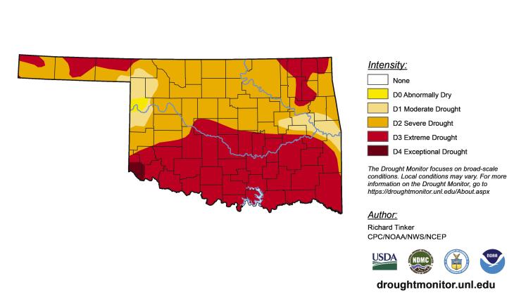 The U.S. Drought Monitor is jointly produced by the National Drought Mitigation Center at the University of Nebraska-Lincoln, the United States Department of Agriculture, and the National Oceanic and Atmospheric Administration. Map courtesy of NDMC.