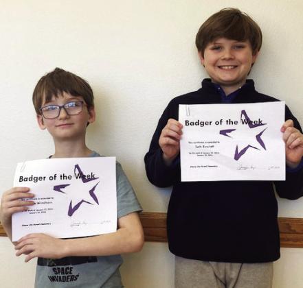 Elmore City-Pernell Elementary Badgers of the Week for the week of January 22 are Clayton Windham (left) and Seth Rowlett. Clayton is in Mrs. McConnell's class, and Seth is in Mrs. Huebner's class. Photo courtesy of Jennifer Earp.