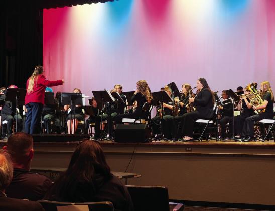The Pride of Lindsay Band performs at the Lindsay High School Veterans Day Assembly Nov. 11, 2025, at the LHS Auditorium. The Pride of Lindsay, along with the Lindsay Middle School bands, will perform its annual holiday concert Dec. 15 at the auditorium. Photo by Brandy McDonnell/LHS Band Boosters