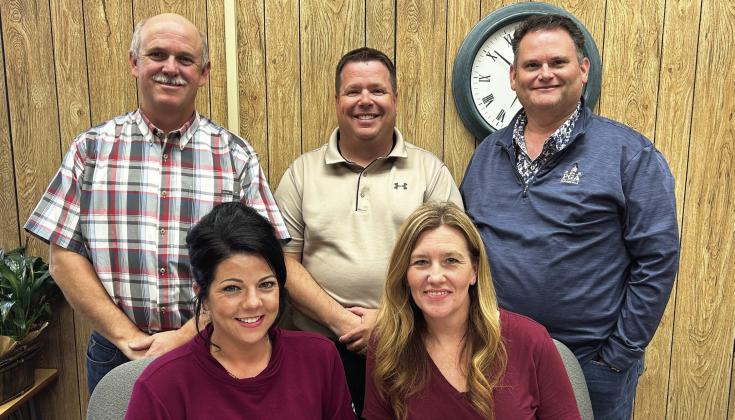 Maysville School Board, pictured left to right: Rodney Townley, board president; Heidi Gamble, board clerk; David Klein, board vice-president; Tabitha Sherrill, board member; and John Williams, board member. Courtesy photo