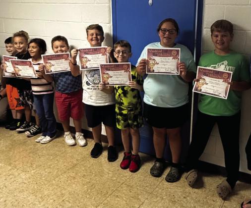 Paoli Elementary School Students of the Month for August are, from left, Talon Bryant, Nolan Todd, Abby Salcedo, Karter Collins, Killian Ward, James Mooney, Paige Nowlin and Enderson Hillhouse. Courtesy Photo