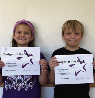 Elmore City-Pernell Elementary School Badgers of the Week for Sept. 30 are Brynlee Howard and Hunter Epperson. Brynlee is in Mrs. Castner's class, and Hunter is in Mrs. McConnell's class. The Badgers of the Week program is sponsored by Danny and Nancy Dill. Courtesy photo