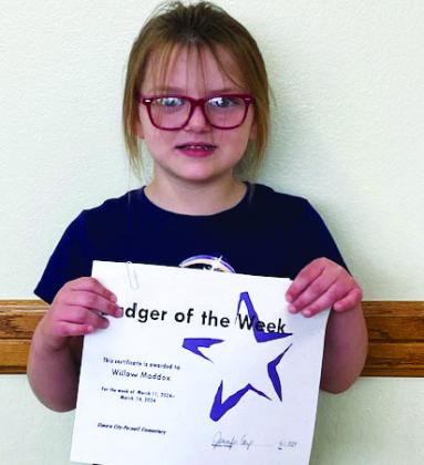 Willow Maddox is ECP Elementary Badger of the Week for March 11. She is in Mrs. Faucett's class. Photo courtesy of Jennifer Earp.
