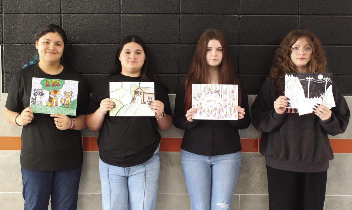 Lindsay students who recently won Rural Electric Cooperative's calendar art contest include (from left) Isabella Hernadez, Makayla Cotoio, Keira Kinney and Bayleigh Stockwell. Courtesy photo