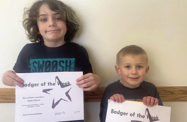 ECP Elementary Badgers of the Week for the week of November 7, 2022, are Aiden Davis (left) and Jamison Parker. Aiden is in Mrs. Huebner's class, and Jamison is in Mrs. Ferris' class. Photo courtesy of Jennifer Earp
