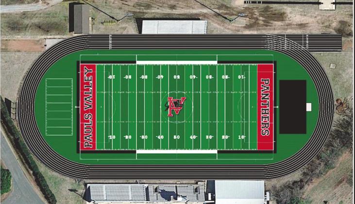 Preliminary art depicting proposed renovations to Pauls Valley's Wacker Stadium. Art provided by Pauls Valley Public Schools.