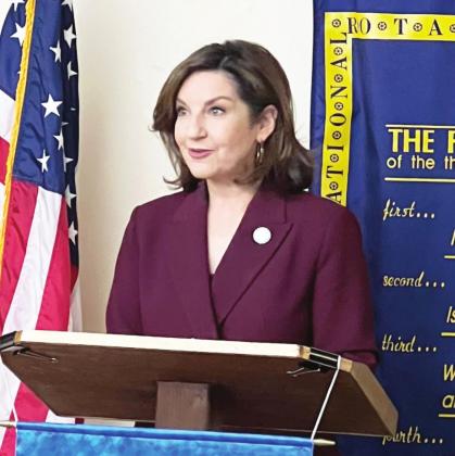 State Superintendent of Public Instruction Joy Hofmeister was the guest speaker at Pauls Valley's Rotary Club meeting Friday.