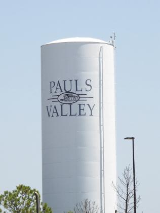The Pauls Valley water tower on Airline Road is slated for inspection, cleaning and repairs July 19. PV water customers can expect zero to low water pressure throughout the day on the 19th, as well as on July 24 when a second tower on U.S. Highway 77 is set to undergo similar maintenance. News Star photo by Chris Mackey