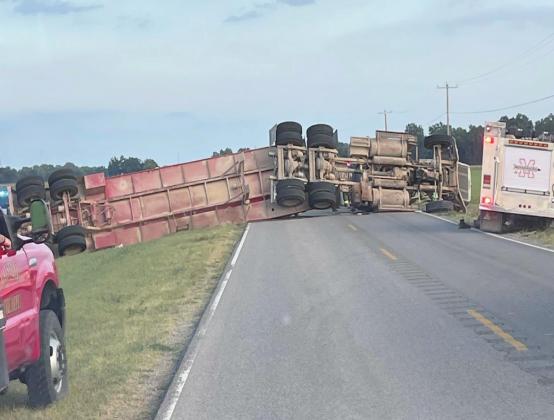 An overturned semitrailer shut down Highway 19 for several hours the evening of Sept. 29. Courtesy photo